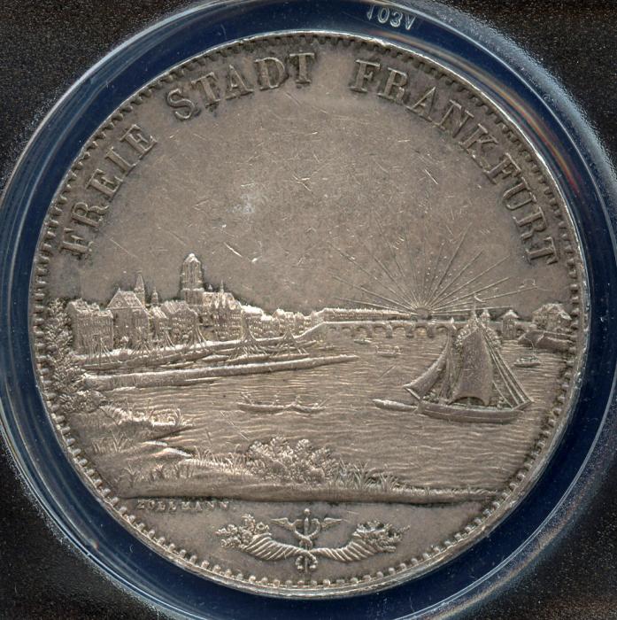 1841 Frankfurt 2 Thaler / 3-1/2 Gulden - City View - ANACS AU55