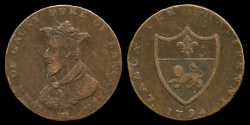 World Coins - 1794 Great Britain -  LANCASHIRE - Lancaster  Halfpenny Condor Token - VF
