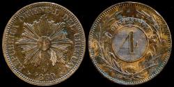 World Coins - 1869 H Uruguay 4 Centesimos AU