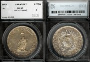 World Coins - 1889 Paraguay 1 Peso SEGS AU55 - Silver