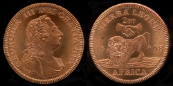 World Coins - 1808 Sierra Leone 2 Dollars, George III - Medallic Issue (2007), Copper Proof