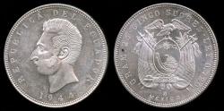 World Coins - 1944 Mo Ecuador 5 Sucres BU