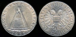 World Coins - 1935 Austria 5 Schilling - The Madonna of Mariazell - BU Silver