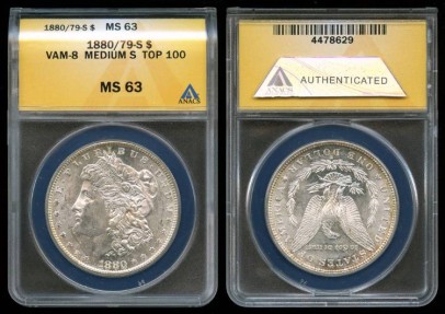 US Coins - 1880/79s Morgan Dollar - VAM 8 ANACS MS63