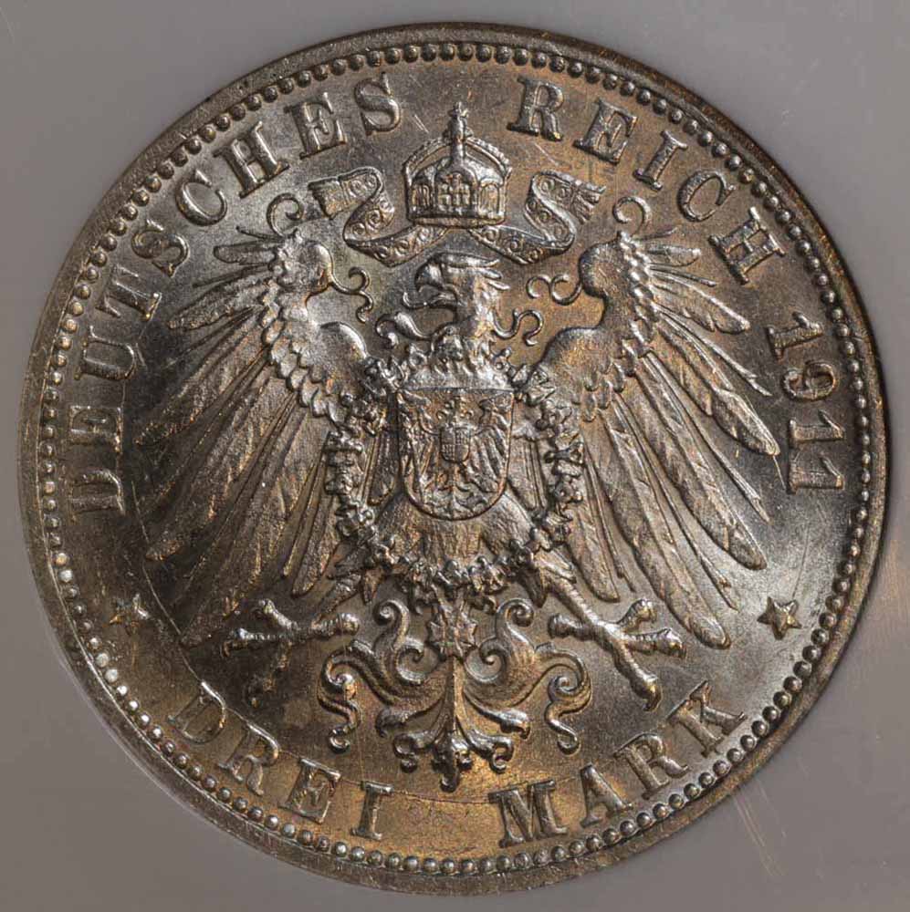 GERMANY WURTTEMBERG WILHELM II 1912-F 2 MARK SILVER COIN, NGC