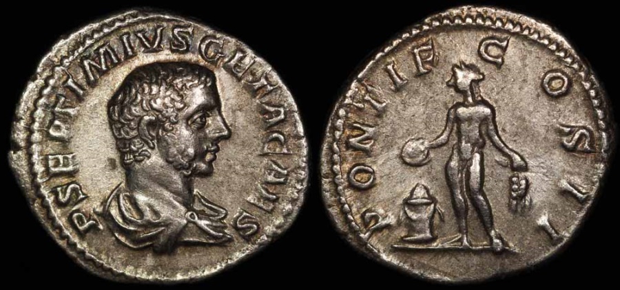 Ancient Coins - Geta Denarius - PONTIF COS II - Rome Mint 
