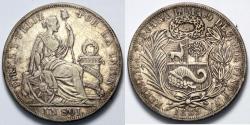World Coins - 1889 TF Peru 1 Sol - Type XI - XF Silver