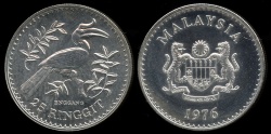 World Coins - 1976 Malaysia 25 Ringgit - Rhinoceceros Hornbilled - Silver Commemorative Conservation Series - Proof