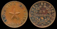 World Coins - 1853 Chile 1 Centavo AU