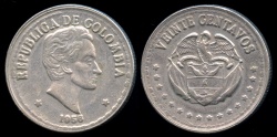 World Coins - 1956 Colombia 20 Centavo AU