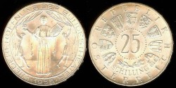 World Coins - 1955 Austria 25 Schilling - Reopening of the National Theater in Vienna - BU Silver