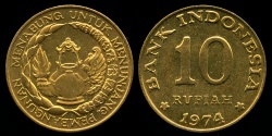 World Coins - 1974 Indonesia 10 Rupiah - FAO "Food for All" - BU
