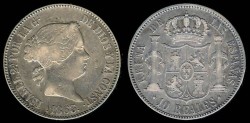 World Coins - 1863 Spain 10 Reales VF