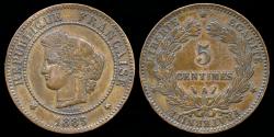 World Coins - 1885 A France 5 Centimes XF