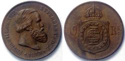 World Coins - 1869 Brazil 10 Reis - Petrus II - XF Bronze