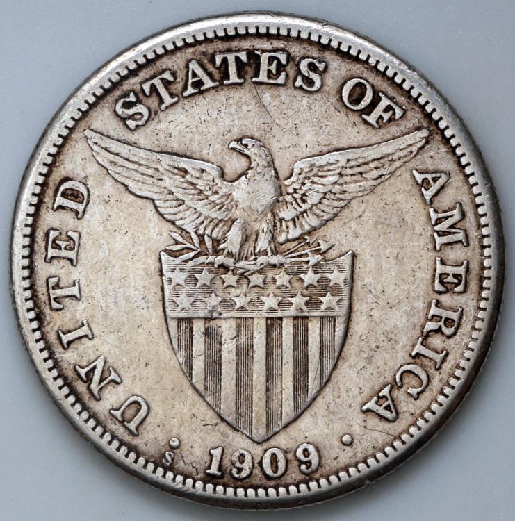 1909 S Philippines 1 Peso - U.S. Administration - VF Silver