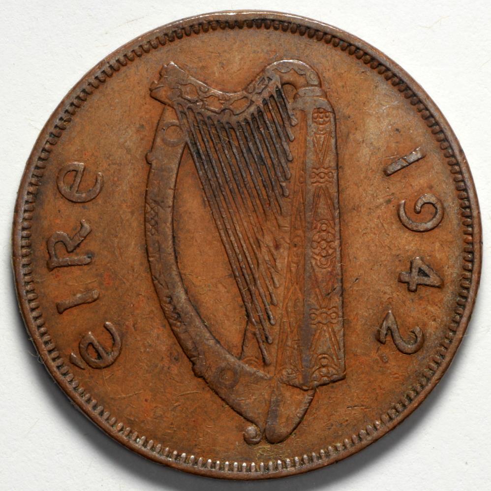 1942 Ireland 1 Penny VF European Coins 1942-ireland-1-penny-vf-european-coins
