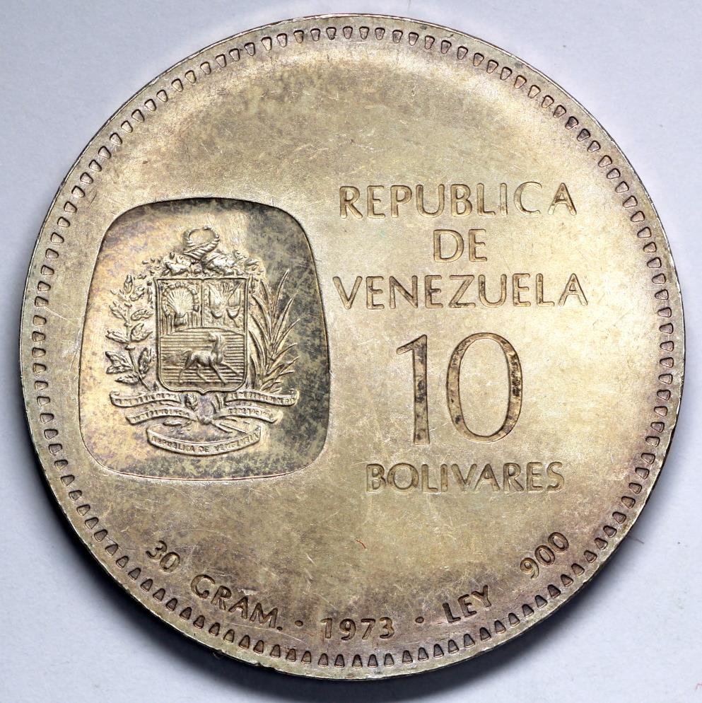 1973 Venezuela 10 Bolivars - 100th anniversary of Simon