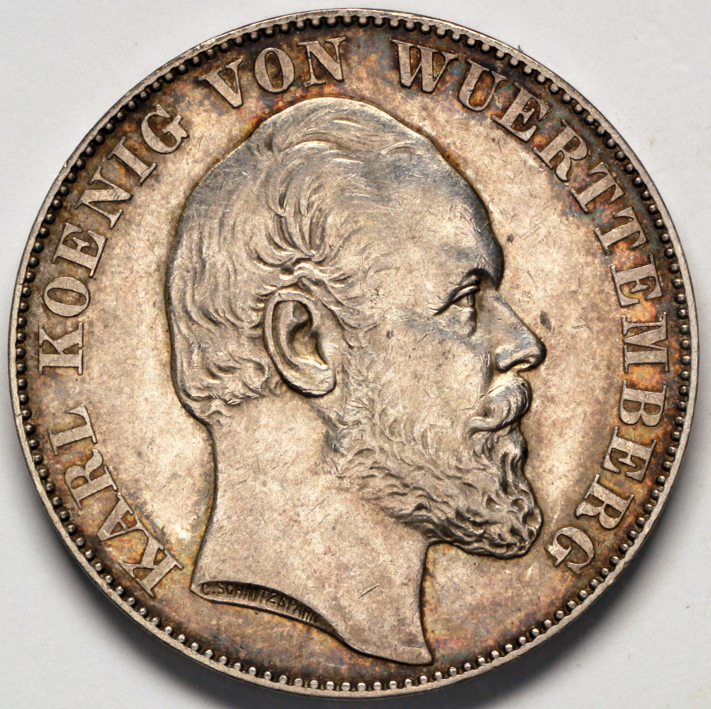 1871 Wurttemberg 1 Thaler - Karl I - Victorious Conclusion