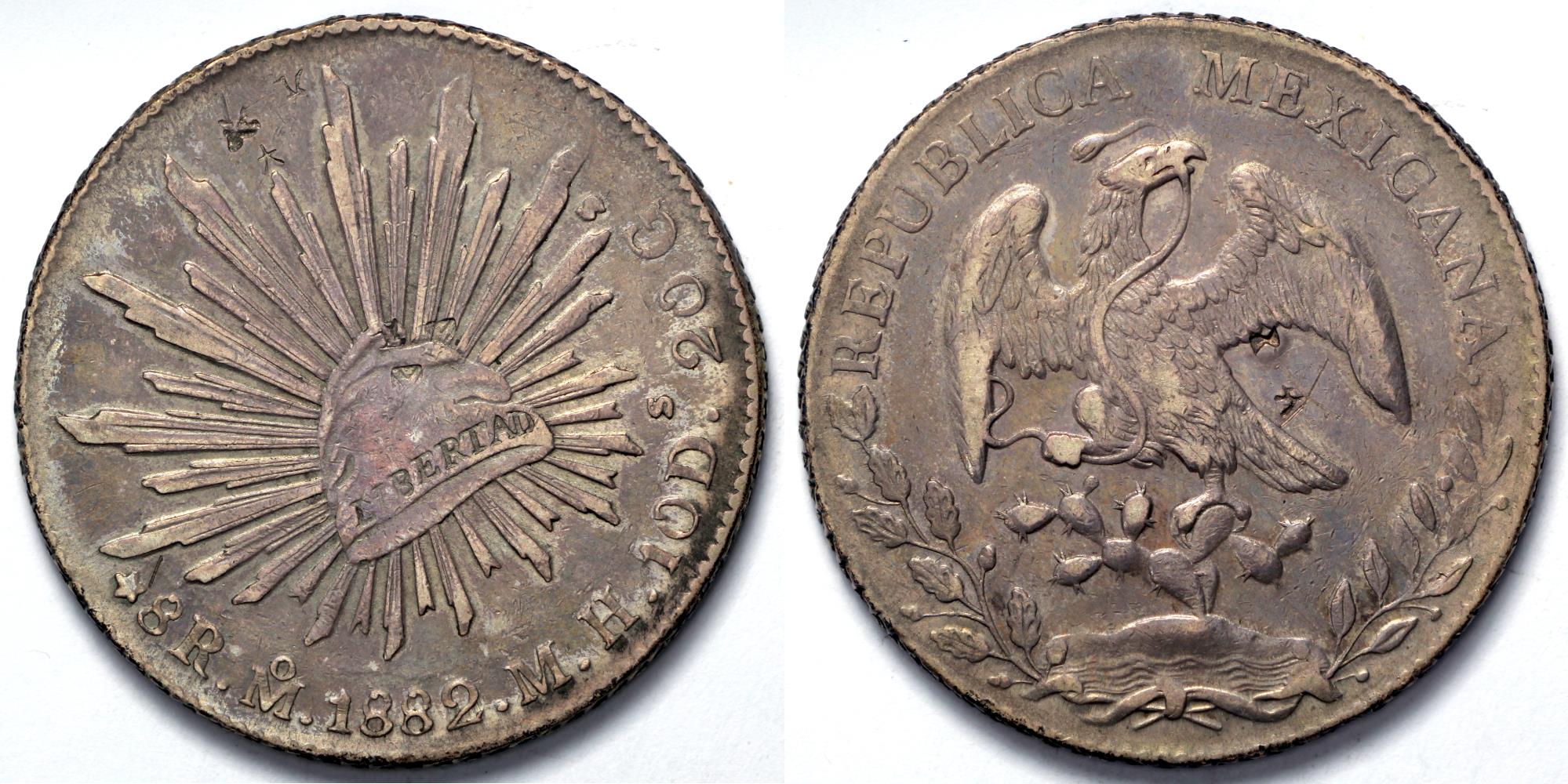 メキシコ 銀貨 1882年 リベルタッド 1882 Republica Mexicana Libertad 8R.Z.1882.J.S.10D.20G. Silver