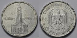World Coins - 1934 A Germany 5 Reichsmark - Third Reich - (With Date) - Potsdam Garrison Church - Berlin Mint - XF Silver