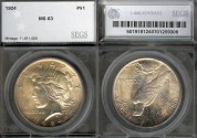 Us Coins - 1924 Peace Dollar SEGS MS63