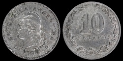 World Coins - 1906 Argentina 10 Centavos - Capped Liberty Head - Republic Coinage - XF