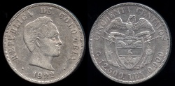 World Coins - 1922 Colombia 50 Centavo VF