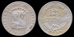 World Coins - 1946 Venezuela 12-1/2 Centimos VF