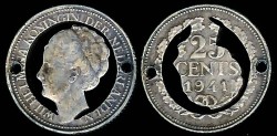World Coins - 1941 Netherlands 25 Cents Cutout