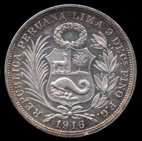 World Coins - 1916 FG Peru 1/2 Sol UNC