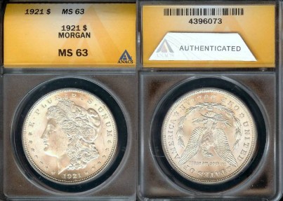 US Coins - 1921 Morgan Dollar ANACS MS63