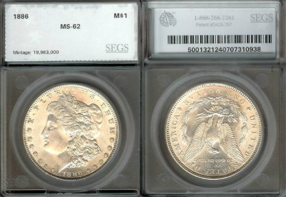US Coins - 1886 Morgan Dollar SEGS MS62