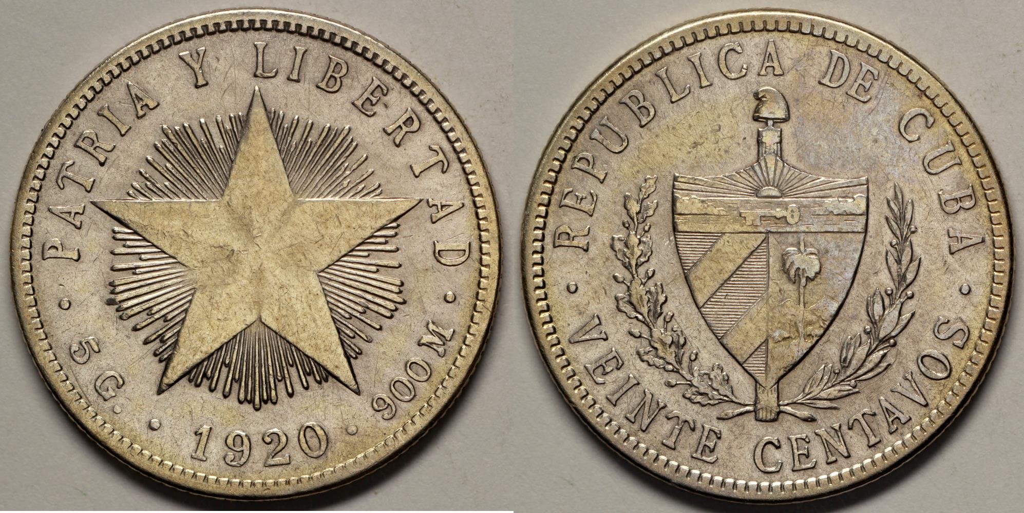 1920 Cuba 20 Centavos - High Relief Star - AU Silver | North & Central  American and Caribbean Coins