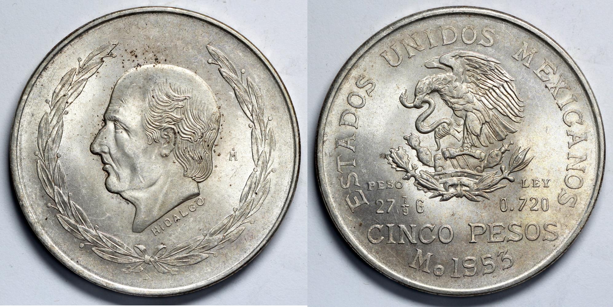 1953年 メキシコ 5ペソ 硬貨 イダルゴ・ビセンテニアル 楽天市場】1953 メキシコ シルバー 5 ペソ イダルゴ バイ