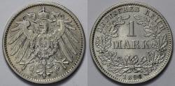 World Coins - 1899 D Germany 1 Mark - Empire - Wilhelm II - AU Silver