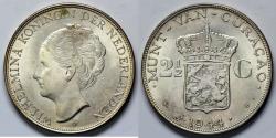 World Coins - 1944 D Curacao 2-1/2 Gulden - Queen Wilhelmina - BU Silver