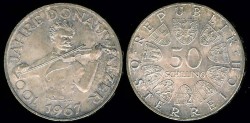 World Coins - 1967 Austria 50 Schilling - Blue Danube Centennial BU - Silver