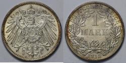 World Coins - 1915 A Germany 1 Mark - Empire - Wilhelm II - BU Silver