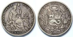 World Coins - 1894 TF Peru 1 Sol - Republic Coinage - AU Silver