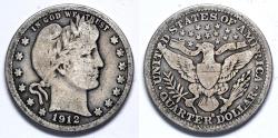 Us Coins - 1912 S Liberty Head (Barber) Quarter - F - Silver