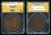 World Coins - 1857 D Uruguay 40 Centesimos ANACS MS60