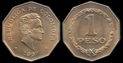 World Coins - 1967 Colombia 1 Peso BU