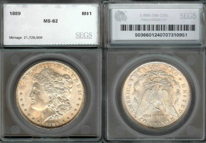 US Coins - 1889 Morgan Dollar SEGS MS62