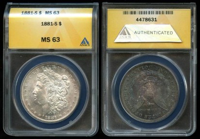 US Coins - 1881s Morgan Dollar ANACS MS63