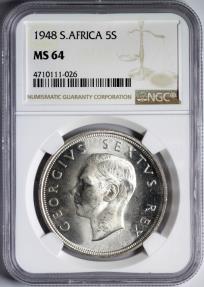 1948 South Africa 5 Shillings - George VI - NGC MS64 - Silver