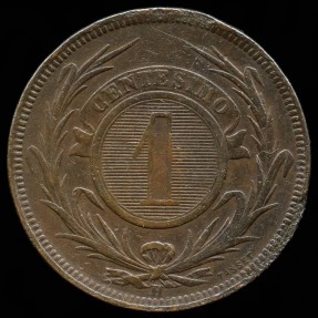 World Coins - 1869 H Uruguay 1 Centesimo AU