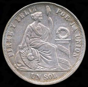 World Coins - 1866/56 YB Peru 1 Sol AU