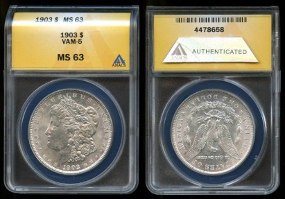 US Coins - 1903 Morgan Dollar - VAM 5 ANACS MS63