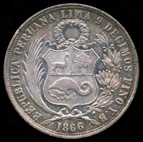World Coins - 1866/56 YB Peru 1 Sol UNC